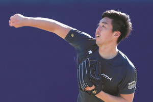 吉見、合同自主トレで徹底取材 吉見、合同自主トレで徹底取材