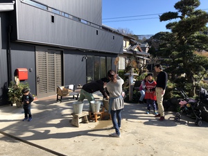 中学担任恩師宅での餅つき