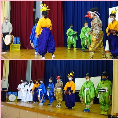 4年生　鳳来寺田楽の練習