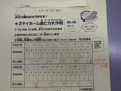 検温表、歯ピカ大作戦ありがとうございます