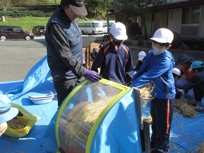 足踏み脱穀機に挑戦