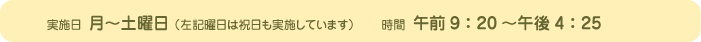 月曜～土曜　午前９時～午後４時１０分