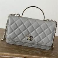 シャネル ハンドバッグ グレーレザー キルティングパターン ゴールドチェーン CHANEL